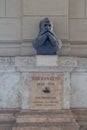 Budapest, Hungary - Feb 8, 2020: Bronze bust of Otto Herman on linestone wall near Kossuth Square