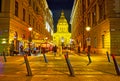 St Stephen`s Basilica from Zrinyi Street, Budapest, Hungary Royalty Free Stock Photo