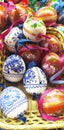 Colorful decorative ornamental handmade easter eggs for sale at farmer market Budapest Hungary