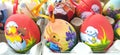 Colorful decorative ornamental handmade easter eggs for sale at farmer market Budapest Hungary