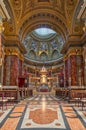 Budapest, Hungary - Feb 8, 2020: Luxary sanctuary nave hall in St. Stephen`s Basilica