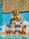 The sculptured fountain in thermal bath of Gellert Spa Baths, on Feb 24 in Budapest, Hungary