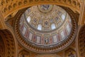 Budapest, Hungary - Feb 8, 2020: Upward view of gilded golden dome cupola inside St. Stephen`s Basilica Royalty Free Stock Photo