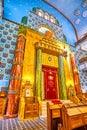 The Eastern wall decorated with columns, parochet and the reading desks of the Rabbi and intercessor, Kazinczy Street Synagogue,