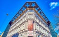 The main facade of House of Terror with famous black frame with words Terror, on February 23 in Budapest, Hungary