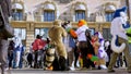 BUDAPEST, HUNGARY - FEBRUARY 01, 2020: People dressed as in an animal costume called as furry on a square of Budapest during the e