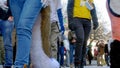 BUDAPEST, HUNGARY - FEBRUARY 01, 2020: People dressed as in an animal costume called as furry walking on the streets of Budapest d