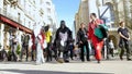 BUDAPEST, HUNGARY - FEBRUARY 01, 2020: People dressed as in an animal costume called as furry walking on the streets of Budapest d