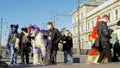 BUDAPEST, HUNGARY - FEBRUARY 01, 2020: People dressed as in an animal costume called as furry walking on the streets of Budapest d