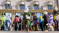 BUDAPEST, HUNGARY - FEBRUARY 01, 2020: People dressed as in an animal costume called as furry on a square of Budapest during the e