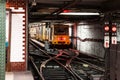 Selective blur on a metro train of Budapest Metro ready for departure, belonging to Line M1, the oldest of Budapest Metro