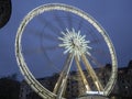 Budapest, Hungary. The Ferris wheel illuminated in white in the evening