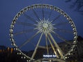 Budapest, Hungary. The Ferris wheel illuminated in white in the evening