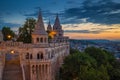 Budapest, Hungary - The Fisherman`s Bastion and panorama of Budapest at sunrise Royalty Free Stock Photo
