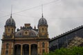 BUDAPEST, HUNGARY: Frontal view of Western Railway Station, Nyugati Palyaudvar