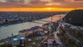 Budapest, Hungary - Golden sunrise over Budapest, with Elisabeth Bridge, Liberty Bridge Royalty Free Stock Photo