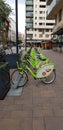 Budapest, Hungary - 2019.05.29.: Green MOL Bubi bicycles for rent in Budapest, Hungary, Europe Royalty Free Stock Photo