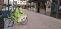 Budapest, Hungary - 2019.05.29.: Green MOL Bubi bicycles for rent in Budapest, Hungary, Europe Royalty Free Stock Photo