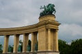 Budapest, Hungary. Heroes` Square, Hosok Tere or Millennium Monument, major attraction of city, with 36 m high Corinthian column