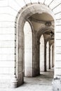 Budapest, Hungary. . Historic building, facade with columns and arched windows Royalty Free Stock Photo