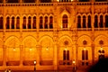 Budapest Hungary, 05.29.2019 Hungarian Parliament Building. night Budapest, glowing in gold. facade and roof of an old building Royalty Free Stock Photo