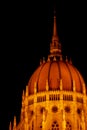 Budapest Hungary, 05.29.2019 Hungarian Parliament Building. night Budapest, glowing in gold. facade and roof of an old building