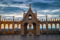 Budapest, Hungary - The Hungarian Parliament and city of Budapest throught the Fisherman`s Bastion Royalty Free Stock Photo