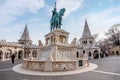 Bronze statue of Saint Stephen near Fisherman`s Bastion in Budap