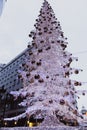 BUDAPEST, HUNGARY - January 01, 2018: The Christmas tree in the Fashion street with Christmas decorations in Budapest, Hungary. Royalty Free Stock Photo