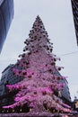 BUDAPEST, HUNGARY - January 01, 2018: The Christmas tree in the Fashion street with Christmas decorations in Budapest, Hungary. Royalty Free Stock Photo