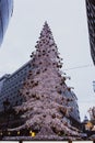 BUDAPEST, HUNGARY - January 01, 2018: The Christmas tree in the Fashion street with Christmas decorations in Budapest, Hungary. Royalty Free Stock Photo