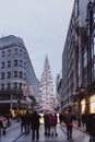 BUDAPEST, HUNGARY - January 01, 2018: The 'Fashion street' with Christmas decorations in Budapest, Hungary. Royalty Free Stock Photo