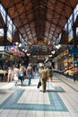 Budapest / Hungary - July 29 2019: Group of customers walking in the hall of the local Market of Budapest buying products in the