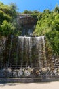 Small waterfall at the bottom of the Budapest Citadel. Waterfall in city park, Budapest.