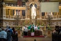 Festive Easter Church Prayer at St. Stephen`s Catholic Basilica in Budapest, Hungary