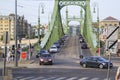 Budapest, Hungary - June 12 2018: car with Russian numbers goes on famous bridge in Budapest. Liberty Bridge Freedom Bridge,