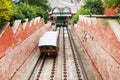 Budapest, Hungary - June, 02, 2018 - Funicular from Clark Adam Square to Buda Castle Royalty Free Stock Photo