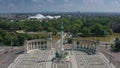 Budapest, Hungary - 4K flying above Heroes` Square Hosok tere on a sunny summer day with clear blue sky