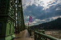 Budapest, Hungary: Liberty bridge over the Danube river. Liberty Statue or Freedom Statue stands on Gellert Hill Royalty Free Stock Photo