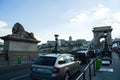 12.06.2019. Budapest, Hungary. A look on old the Chain Secheni Bridge and on an environment around it. The tourist place in Europe Royalty Free Stock Photo