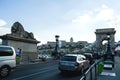 12.06.2019. Budapest, Hungary. A look on old the Chain Secheni Bridge and on an environment around it. The tourist place in Europe Royalty Free Stock Photo