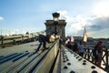 12.06.2019. Budapest, Hungary. A look on old the Chain Secheni Bridge and on an environment around it. The tourist place in Europe Royalty Free Stock Photo