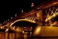 Budapest Hungary, 05.29.2019 luminous bridge Magrid across the Danube River. night Budapest glowing in gold Royalty Free Stock Photo