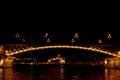 Budapest Hungary, 05.29.2019 luminous bridge Magrid across the Danube River. night Budapest glowing in gold Royalty Free Stock Photo
