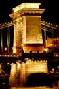 Budapest Hungary, 05.29.2019 luminous chain bridge across the Danube River. night Budapest glowing in gold Royalty Free Stock Photo