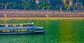 Budapest, Hungary ,mai 15, 2019 Aerial panoramic view of the Budapest , Europa Ship, a part boat on the Danube in a beautiful