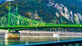 Budapest, Hungary - MAI 01, 2019 : Chain bridge on Danube river in Budapest city. Hungary. Urban landscape panorama with old Royalty Free Stock Photo