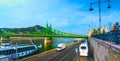 Budapest, Hungary - MAI 01, 2019 : Chain bridge on Danube river in Budapest city. Hungary. Urban landscape panorama with old Royalty Free Stock Photo