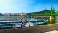 Budapest, Hungary - MAI 01, 2019 : Chain bridge on Danube river in Budapest city. Hungary. Urban landscape panorama with old Royalty Free Stock Photo