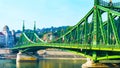 Budapest, Hungary - MAI 01, 2019 : Chain bridge on Danube river in Budapest city. Hungary. Urban landscape panorama with old Royalty Free Stock Photo